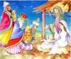 I Re Magi che fornire i loro doni, oro, incenso e mirra, il Bambino Gesù