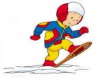 Caillou camminando nella neve con le racchette da neve