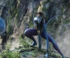 Neytiri, uno na'vi, una razza di umanoidi sul pianeta Pandora, con una lunga coda