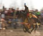 Cavaliere ha lanciato un attacco rapido il nemico con la lancia a cavallo