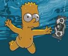 Bart Simpson subacquea per ottenere un biglietto da un gancio