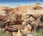 Dinosauri in un terreno roccioso