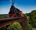 Treno a vapore sopra il ponte