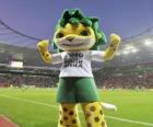 Zakumi, la mascotte dei Mondiali 2010, un leopardo bella e amichevole con i capelli verdi