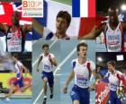 Christophe Lemaitre 100m campione Mark Lewis-Francis e Martial Mbandjock (2 ° e 3 °) di atletica leggera Campionati europei di Barcellona 2010