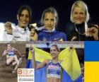 Olha Saladuha campione del salto triplo, Simona La Mantia, Svetlana Bolshakov (2 ° e 3 °) del Athletic Campionati Europei di Barcellona 2010