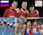 Tatiana Firova campione di 400 m, Xenia Krivoshapka Ustalova e Antonina (2 ° e 3 °) di atletica leggera Campionati europei di Barcellona 2010