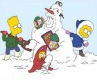 Bart, Lisa e Maggie fare un pupazzo di neve