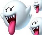 Boo da gioco Super Mario Bros. Gli Boos sono creature spettrali con denti aguzzi e lunghe lingue