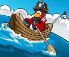 Il capitano Rockhopper e il suo animale domestico nella sua barca nel Club Penguin