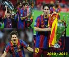 Leo Messi festeggia la Champions League 2010-2011