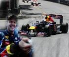 Sebastian Vettel festeggia la sua vittoria nel Gran Premio di Monaco (2011)