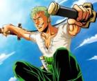 Roronoa Zoro è uno spadaccino specialista in combattimento con tre spade