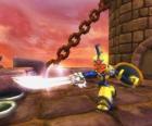 Skylander Chop Chop, un guerriero duro con spada e scudo. Skylanders Morti viventi