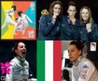 Podio individuale di fioretto femminile, Elisa Di Francisca (Italia), Arianna Errigo (Italia) e Valentina Vezzali (Italia) - Londra 2012-