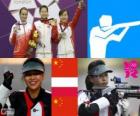 Podio di tiro, carabina ad aria 10 m femminile, Yi Siling (Cina), facile Bogacka (Polonia) e Yu Dan (Cina)