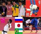 Podio Judo maschile - 60 kg, Arsen Galstian (Russia), Hiroaki Hiraoka (Giappone) e Philip Kitadai (Brasile), (Uzbekistan) - Londra 2012 - Rishod Sobirov