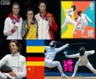 Podio scherma spada individuale femminile, Yana Shemiakina (Ucraina), Britta Heidemann (Germania) e Sun Yujie (Cina) - Londra 2012-