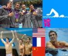 Podium nuoto freestyle, Stati Uniti, Francia e Cina - Londra 2012 - staffetta 4 x 200 metri maschile