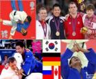 Podio Judo maschile - 81 kg, Jae-Bum Kim (Corea del sud), Ole Bischof (Germania) e Ivan Nifontov (Russia), Antoine Valois-Fortier (Canada) - Londra 2012-