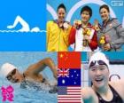 Podio nuoto 200 metri misti femminili, Shiwen Ye (Cina), Alicia Coutts (Australia) e Caitlin Leverenz (Stati Uniti) - Londra 2012-