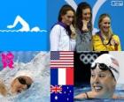 Podio nuoto 200 metri stile libero femminili, Allison Schmitt (Stati Uniti), Camille Muffat (Francia) e Bronte Barratt (Australia) - Londra 2012-