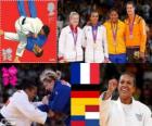 Podio Judo femmina - 70 kg, Lucie Decosse (Francia), Kerstin Thiele (Germania) e Yuri Alvear (Colombia), Edith Bosch (Olanda) - Londra 2012-