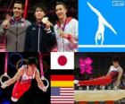 Podio ginnastica artistica concorso individuale maschile, Kōhei Uchimura (Giappone), Marcel Nguyen (Germania) e Danell Leyva (Stati Uniti) - Londra 2012-
