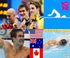 Podio Nuoto 100 metri stile libero maschili, Nathan Adrian (Stati Uniti), James Magnussen (Australia) e Brent Hayden (Canada) - Londra 2012-