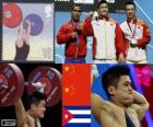 Podio pesi 77 kg uomini, Lu Xiaojun, Wu Jingbao (Cina) e cambiare Iván Rodríguez (Cuba) - Londra 2012 -