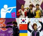 Podio pistola 25 m femminile, Kim Jang - mia (Corea del sud), Chen Ying (Cina) ed Eric Kostevych (Ucraina) - Londra 2012-