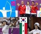 Podio tiro con l'arco individuale femminile, Ki Bo-Bae (Corea del sud), Aida Román e Mariana Avitia (Messico) - Londra 2012-