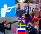 Podio tiro doppia fossa olimpica uomini, Peter Robert Wilson (Regno Unito), Hakan. bei (Svezia) e Vasily Mosin (Russia) - Londra 2012-