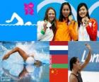 Podium nuoto 100 metri stile libero donne, Ranomi Kromowidjojo (Paesi Bassi), Aliaxandra Herasimenia (Bielorussia) e Tang Yi (Cina) - Londra 2012-