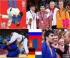 Podio Judo maschile - 100 kg, Tagir Khaibulaev (Russia), Naidan Aboor30 (Mongolia) e Dimitri Peters (Germania), Henk Grol (Paesi Bassi) - Londra 2012-