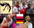 Colpo di atletica maschile mettere podio, Tomasz Majewski (Polonia), David Storl (Germania) e Reese Hoffa (Stati Uniti) - Londra 2012-