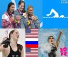 Podio nuoto 200 metri dorso femminili, Missy Franklin (Stati Uniti), Anastasia Zueva (Russia) ed Elizabeth Beisel (Stati Uniti) - Londra 2012-