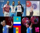 Podio pesi 94 kg uomini, Ilya Ilyin (Kazakistan), Alexandr Ivanov (Russia) e Anatoly Ciricu (Moldavia) - Londra 2012-