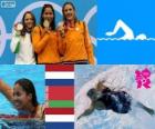 Podium nuoto 50 metri stile libero donne, Marleen Veldhuis, Ranomi Kromowidjojo (Paesi Bassi) e Aliaxandra Herasimenia (Bielorussia) (Paesi Bassi) - Londra 2012-