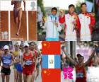 Podio atletica 20 km marcia uomini, Chen Ding (Cina), Erick Barrondo (Guatemala) e Wang Zhen (Cina) - Londra 2012-