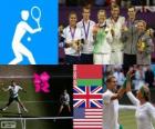 Podio tennis doppio misto, Victoria Azarenka, Max Mirnyi (Bielorussia), Laura Robson e Andy Murray (Regno Unito) Lisa Raymond, Mike Bryan (Stati Uniti), Londra 2012
