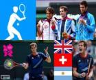 Podio tennis singolare maschile, Andy Murray (Regno Unito), (Svizzera): Roger Federer e Juan Martin del Potro (Argentina), Londra 2012