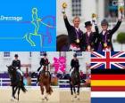 Podio equitazione dressage team, Regno Unito, Germania e Olanda, Londra 2012