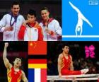 Podio ginnastica artistica parallele simmetriche, Feng Zhe (Cina), Marcel Nguyen (Germania) e Hamilton Sabot (Francia), Londra 2012