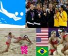 Podio pallavolo da spiaggia femminile, Misty May-Treanor, Kerri Walsh e Jennifer Kessy e April Ross (Stati Uniti) e Larissa Franca, Juliana Silva (Brasile), Londra 2012