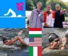 Podio nuoto acque aperto 10 km femminile, Éva Risztov (Ungheria), Haley Anderson (Stati Uniti) e Martina Grimaldi (Italia), Londra 2012
