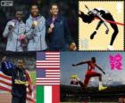 Podio salto triplo maschile, Christian Taylor e Will Claye (Stati Uniti), Fabrizio Donato (Italia), Londra 2012