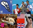 Podio salta piattaforma 10 metri maschile, David Boudia (Stati Uniti), Qiu Bo (Cina) e Thomas Daley (Regno Unito), Londra 2012