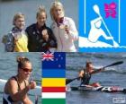 Podio canoa in acque libere K1 200 m donne, Lisa Carrington (Nuova Zelanda), Inna Osypenko (Ucraina) e Natasa Janics (Ungheria), Londra 2012