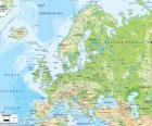Mappa dell'Europa. Il continente europeo si estende attraverso la Russia ai monti Urali